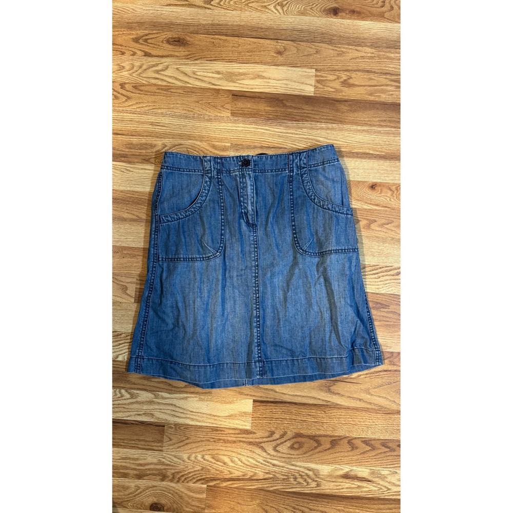 Talbots Petites Denim Mini Skirt Blue Tencel Blend A-Line Casual Size 10P